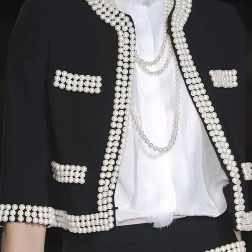 Moschino Couture Italian Black Wool Pearl TRIM LINED Jacket ONLY USA Sz 6 IT40